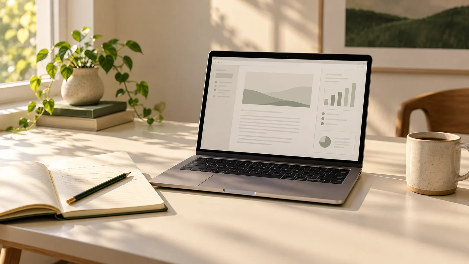 AvioBrand workspace with a laptop and notebook